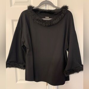 Catherine Malandrino faux fur trim blouse